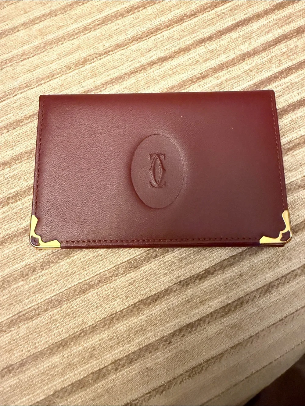 Cartier Burgundy Leather Card Holder with Gold Corners